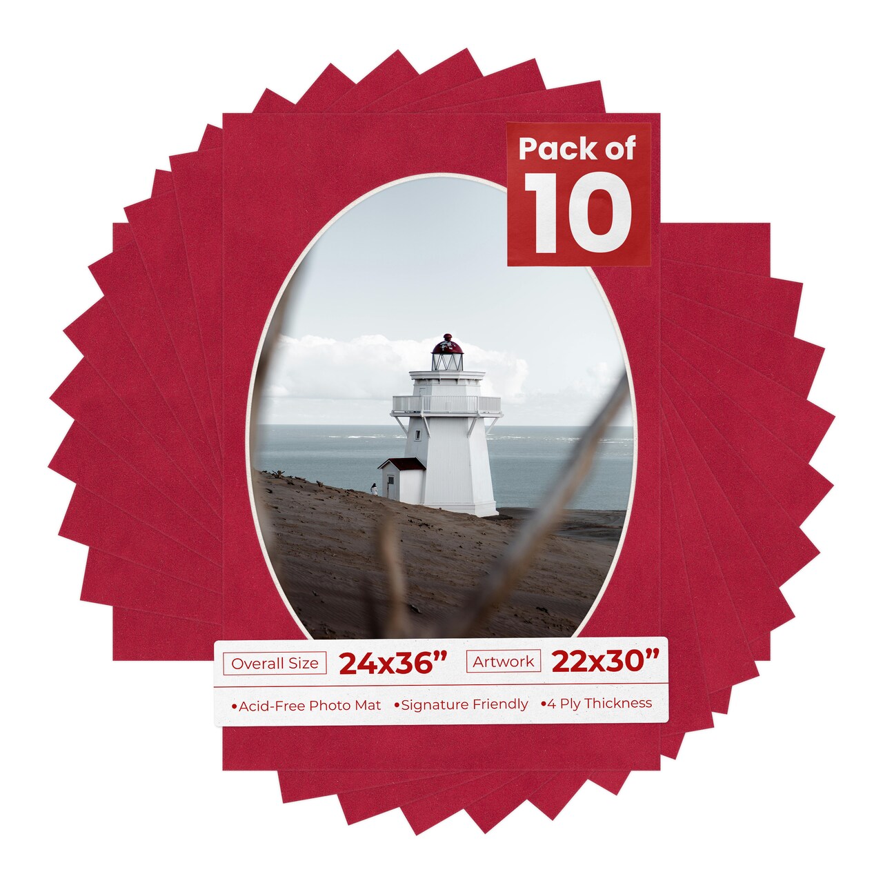 Red Suede Mat Board for 24x36 Frames - Oval Opening for 22x30 Photos